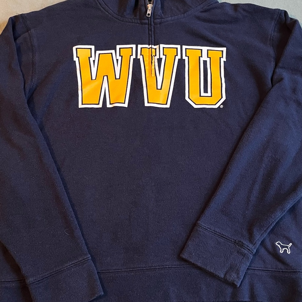 Victoria's Secret Navy and Yellow WVU Women's Hoodie
